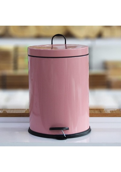 Pedallı Banyo Çöp Kovası 5lt Siyah Beyaz Pembe Metal Çok Renkli