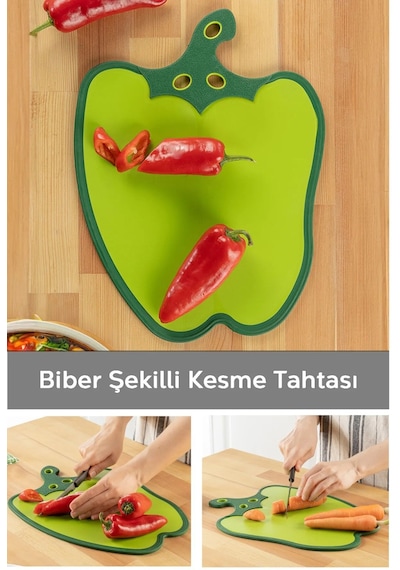 Dolma Biber Figürlü Kaydırmaz Kesme Tahtası Doğrama Panosu Çok Renkli