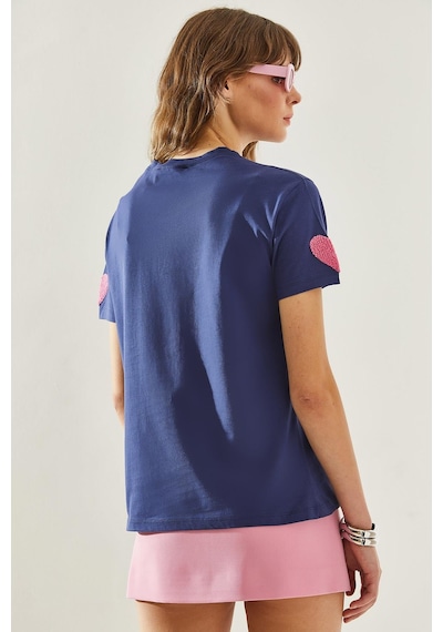 Shade Kadın Süzene Kalp Nakışlı Basic T-shirt 60251208 - Lacivert