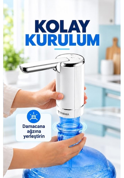 Şarjlı Otomatik Su Pompası Akıllı Döner Başlıklı Damacana Uyumlu Wtr01 Beyaz