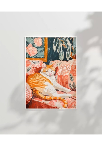 Çerçevesiz Poster Kedinin Gün Batımı Keyfi