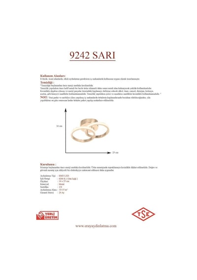 Eray Aydınlatma 9242 Ledli Gold Plofonyer Avize Sarı
