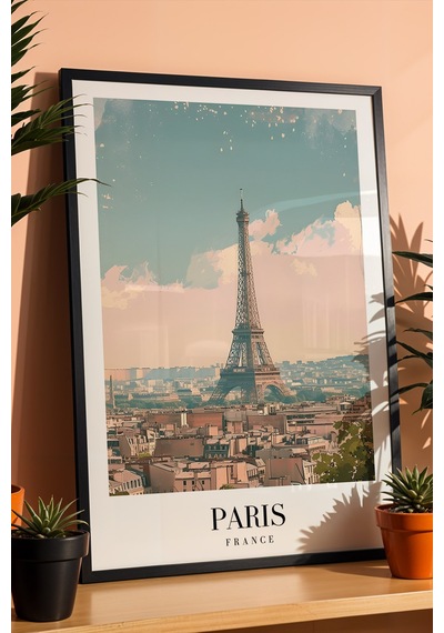 Paris France Vintage Seyahat Posteri Çerçeveli Tablo - Premium Eyfel Kulesi Elit Duvar Dekoru Siyah
