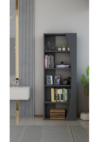6 Raflı Kitaplık 50 Cm Seti Salon Rafı Ofis Mobilyası - Dekoratif & Kitap Rafı Antrasit