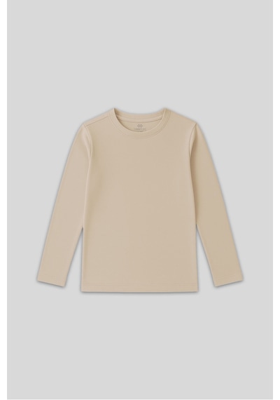Bej O Yaka Standart Fit Basic Uzun Kollu Unisex Çocuk T-shirt - 11329 Bej