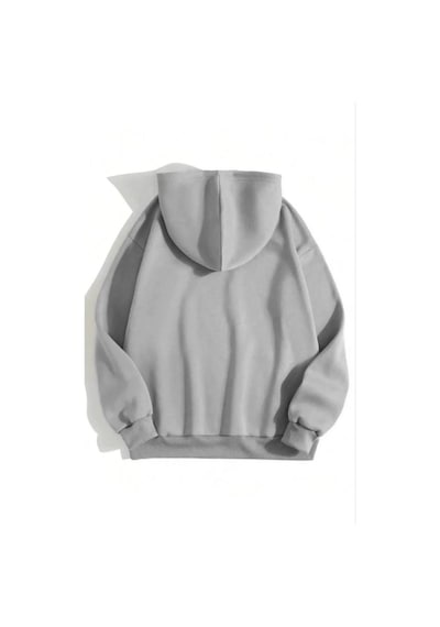 Kadın Kapüşonlu Kanguru Cepli 3 İplik Pamuklu Düz Hoodie Sweatshirt - Gri