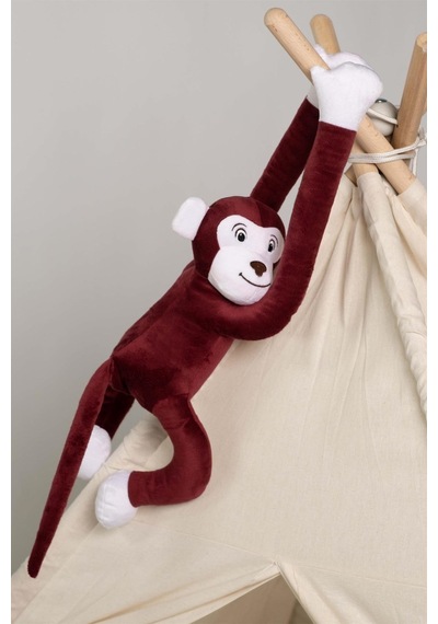 Boumini Toys Boyuna Sarılan Peluş Maymun Bordo Elleri Çıtçıtlı 55 Cm - Bordo