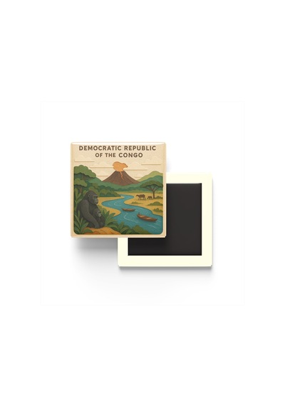 Kongo Cumhuriyeti - Republic Of The Congo - Paper Cut Art - Baskılı Buzdolap Magneti Kare - 9x9 Cm
