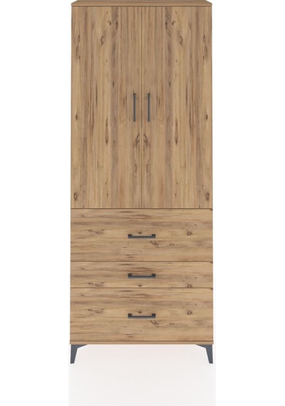 Arges Dolap 2 Raflı 3 Çekmeceli Tek Askılı 88x30x221 Çam-çam Çam