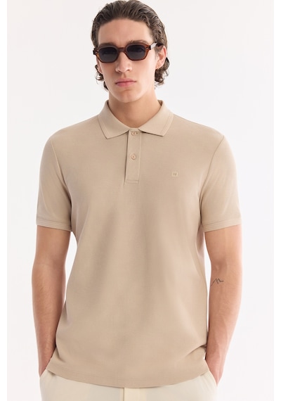 Avva Erkek Bej Kıvrılmaz Polo Yaka %100 Pamuk Basic Regular Fit T-shirt B001032