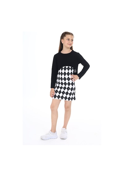 Toontoy Kız Çocuk 2'li Takım Baskılı Regular Fit Kare Yaka Askılı Elbise & Bisiklet Yaka Uzun Kollu Asimetrik Sweatshirt Siyah