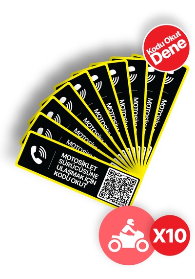 Meo 10'lu Paket - Motosiklet Numaratörü - Dıştan Yapıştırma - Qr Kodlu Numaratör Yatay Etiket Sarı Siyah