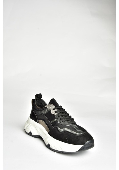 Fox Shoes U973568209 Siyah Kalın Tabanlı Spor Ayakkabı Sneakers Siyah-suni Deri Siyah
