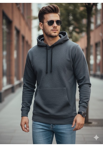 Kapişonlu Erkek Füme Sweatshirt Füme