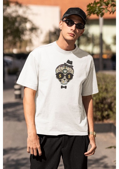 Erkek Özel Baskılı Modern Fit %100 Pamuk Bisiklet Yaka T-shirt Beyaz