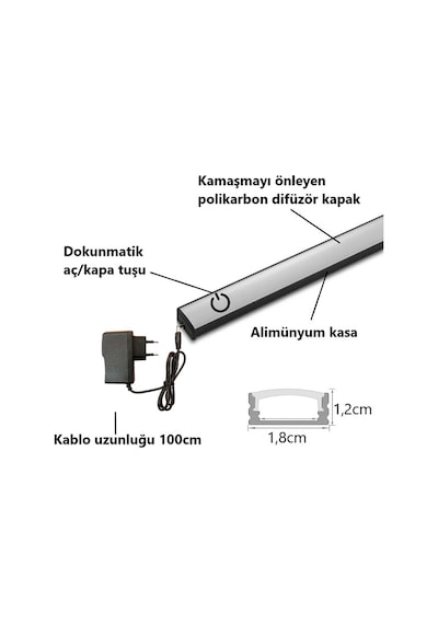 Dokunmatik 120cm 6000k Beyaz Işık Tak Çalıştır Led Mutfak, Dolap, Tezgah Altı, Duvar Dekoratif Gece Lambası Beyaz Işık