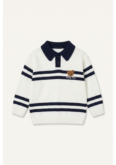 Defacto Oversıze Polo Yaka Ayıcık Nakışlı Kazak Erkek Bebek I0268a526auer118 Ekru-er118