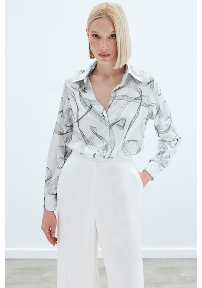 Sateen Desenli Klasik Gömlek - Haki-136242 Haki
