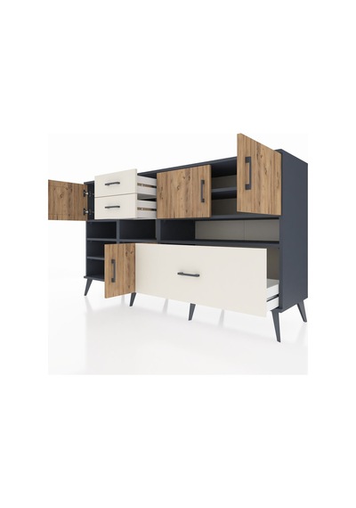 Kronos Konsol 7 Raflı 3 Çekmeceli 4 Kapaklı 176x59x99 Antrasit-ça Antrasit-çam/aytaşı