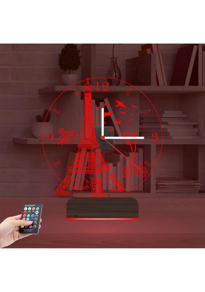 Luvivia Eyfel Kulesi Paris Saatli 3d Lamba - Masa Gece Lambası Şeffaf