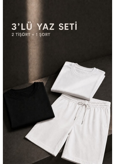 Erkek Keten Beyaz Şort & Siyah-beyaz Basic Pamuklu 2 Li Set Tişört Premium Rahat Kalıp 3 Lü Yazlık Takım Siyah+beyaz-tişört/beyaz-şort Erkek Keten Beyaz Şort & Siyah-beyaz Basic Pamuklu 2 Li Set Tişört Premium Rahat Kalıp 3 Lü Yazlık Takım Siyah+beyaz-tişört/beyaz-şort
