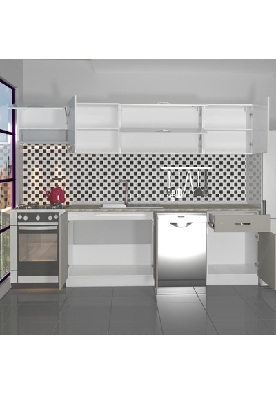 Decoraktiv Elite 280y Mdf Hazır Mutfak Dolabı - Tezgah Dahil - Kumtaşı - Beyaz Bej