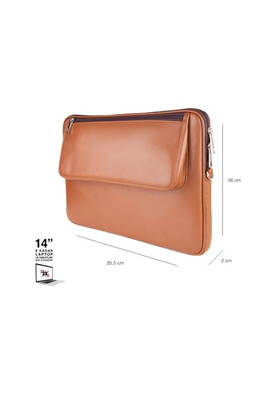 2k S.deri Laptop Çantası,tablet Çantası,14'' İnç,vegan,omuz Ve Valiz Askılı,aksesuar Ve Evrak Cepli,25.5 36 2 Cm.,taba
