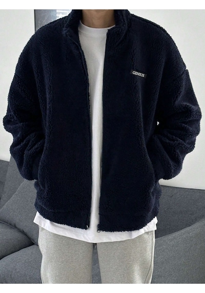 Genius Store Oversize Tam Fermuarlı Kuzu Sweatshirt İçi Polarlı Sherpa Kumaş Sweatshirt Lacivert
