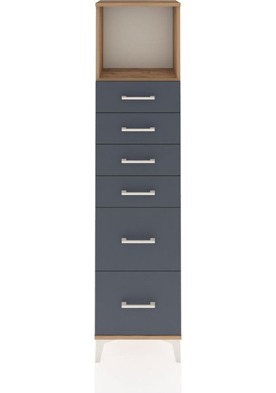 Arges Dolap Tek Raflı 6 Çekmeceli 44x30x182 Çam-antrasit Çam