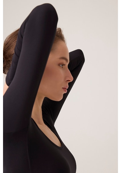 Los Ojos X Ece Siyah Uzun Kollu U Yaka Spor Bluz Scoop Neck Top Siyah Siyah