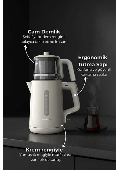 Cam Demlikli Çay Makinesi Krem Renk 1850 W