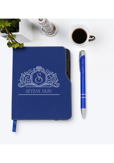 Kişiye Özel Isimli Lacivert Termo Deri Defter Kalem Seti-13