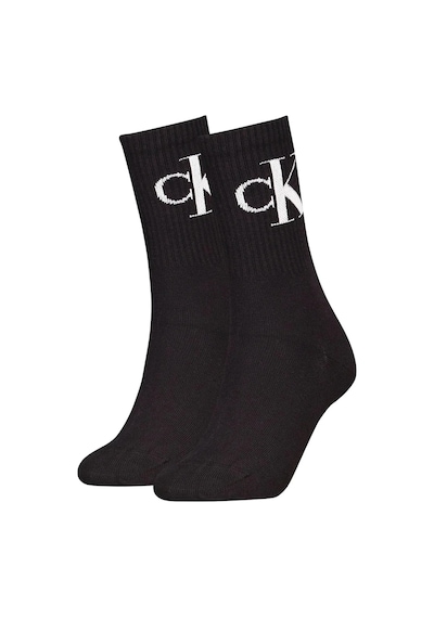 Calvin Klein Unisex Ck Monogram Logo Crew Socks 2 Pears Unisex Pamuklu 2 Li Paket Günlük Spor Çorap Siyah