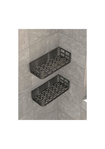 Buççin Online Mağaza 1 Adet Evo 2 Li Yapışkanlı Duvar Organizer Siyah Banyo & Duş Rafı Seti Şampuanlık & Sabunluk Pla Çok Renkli