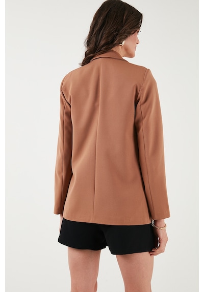 Lela Standart Fit Mono Yaka Desenli Astar Detaylı Blazer Bayan Ceket 6524003 Camel