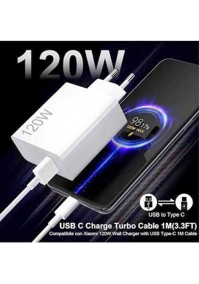 Type-c 120w Watt Turbo Şarj Aleti Cihazı Adaptörü Kablo Set