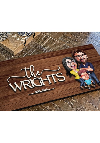 Bk Gift Kişiye Özel Aile Karikatürlü Kabartma Figürlü Ahşap Tablo, Duvar Dekoru, Arkadaşa Hediye, Özel Tasarım Ev Hediyesi-1 Ceviz Walnut