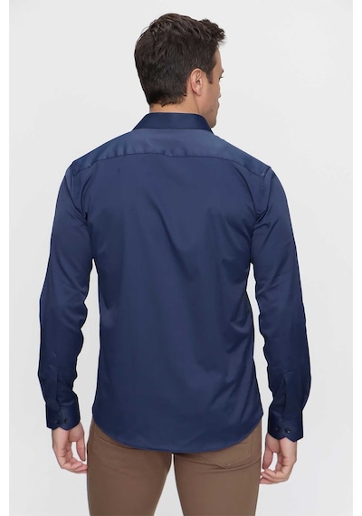 Morven Lacivert Slim Fit Düz Sert Yaka Kolay Ütülenebilen Kutulu Uzun Kollu Erkek Gömlek Lacivert
