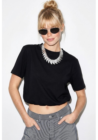 Shade Kadın Beli Lastikli Balon Formlu Crop T-shirt 1104 60286251 - Siyah Shade Kadın Beli Lastikli Balon Formlu Crop T-shirt 1104 60286251 - Siyah