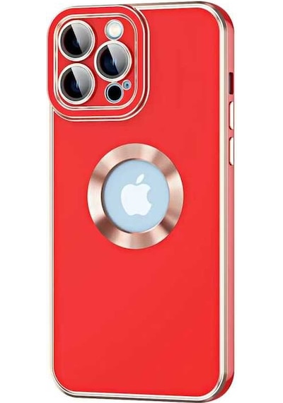 Apple Uyumlu iPhone 12 Pro Max Kılıf Kamera Korumalı Parlak Kenarlı Altın İşlemeli Logo Gösteren Kapak Kongo