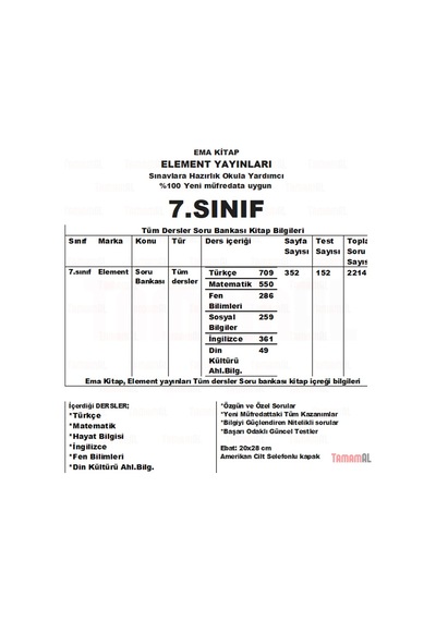 7.Sınıf Tüm Dersler Soru Bankası + Yaprak Test Set Element