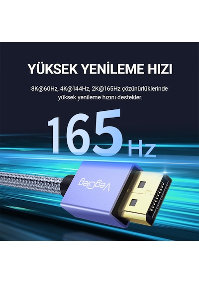 Veggieg 8k/60hz 4k/165hz 2k/240hz Displayport 1.4 Kablo 5 Metre