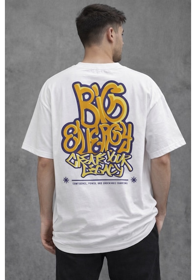 Herkesemoda Ön Ve Arka Yazı Detaylı Basic T-shirt Beyaz