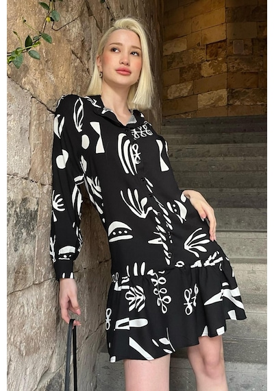 Madmext Beyaz Desenli Kısa Kadın Elbise Mg2429 Beyaz