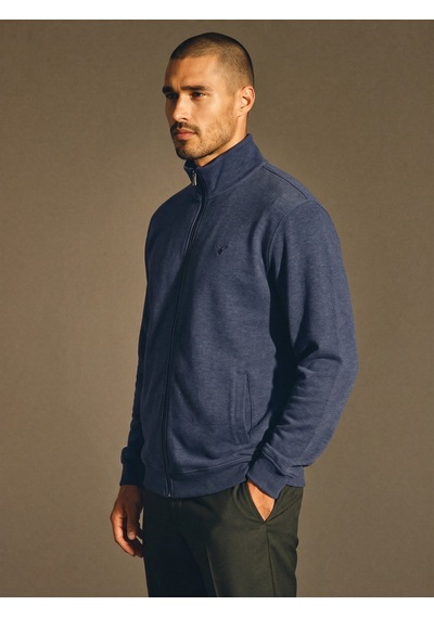 Maccali Erkek Mavi Büyük Beden Pamuklu Fermuarlı Sweatshirt