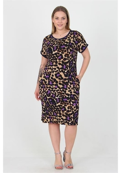 Dip Moda Kadın Viskon Büyük Beden Günlük Elbise Dpaysl21 Mor