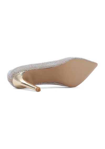 Kadın Dore Taşlı İnce Topuklu Stiletto Altın