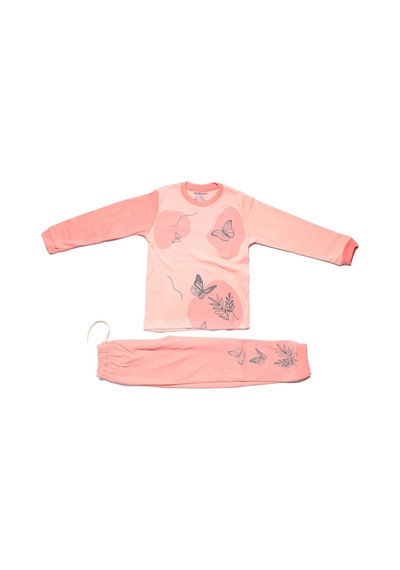 Bebegen Kız Çocuk Pembe Kelebek Baskılı 2'li Pijama Takımı
