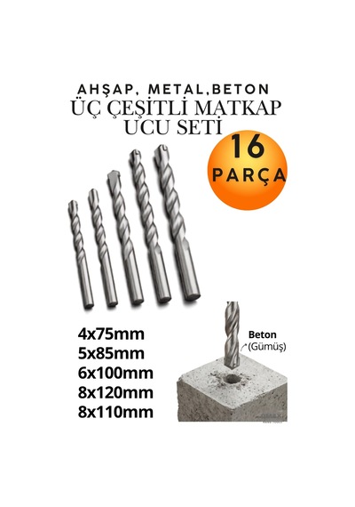 16'lı Çok Amaçlı Matkap Ucu Seti - Beton, Duvar, Ahşap, Metal Ve Çelik Delme İçin Profesyonel , Farklı Çap Ve Uzunluk Seçenekleriyle, Yüksek Dayanıklı 3'ü Bir Arada Uç Paketi 16'lı Çok Amaçlı Matkap Ucu Seti - Beton, Duvar, Ahşap, Metal Ve Çelik Delme İçin Profesyonel , Farklı Çap Ve Uzunluk Seçenekleriyle, Yüksek Dayanıklı 3'ü Bir Arada Uç Paketi