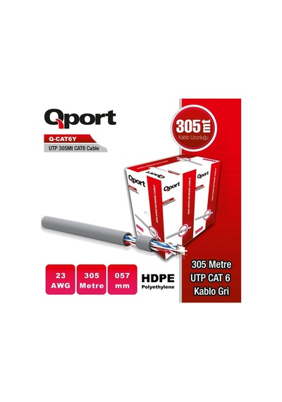 Qport Q-cat6y 305m Utp 0,57mm Cat6 23 Awg Grı Kablo Diğer